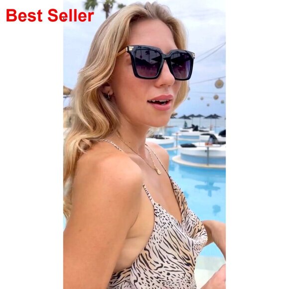 Retro Oversized Square Sunglasses UV400 Protection Trendy Vintage Shades
